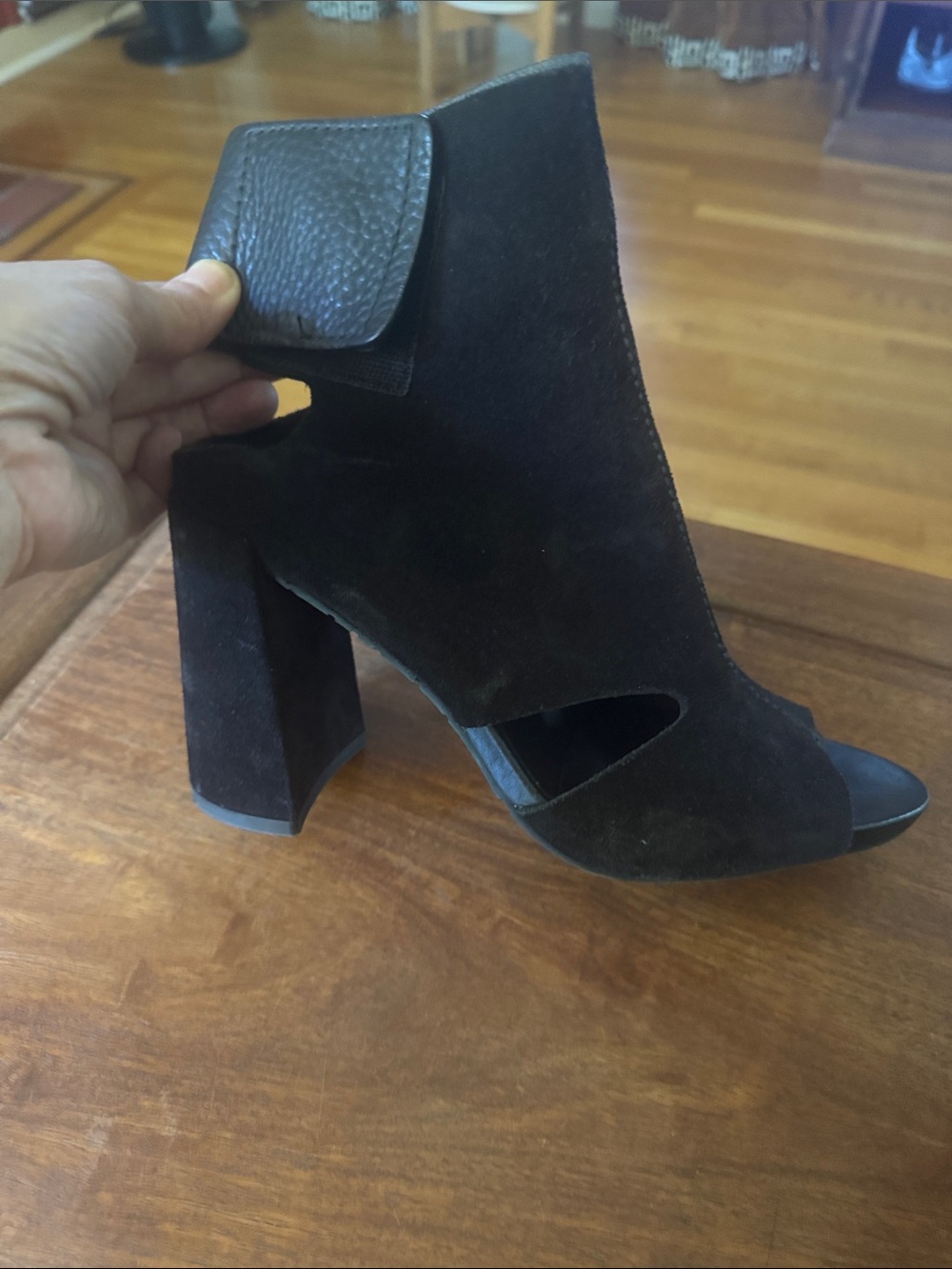 Pedro Garcia Black Suede Cutout Block Heel Sandals
